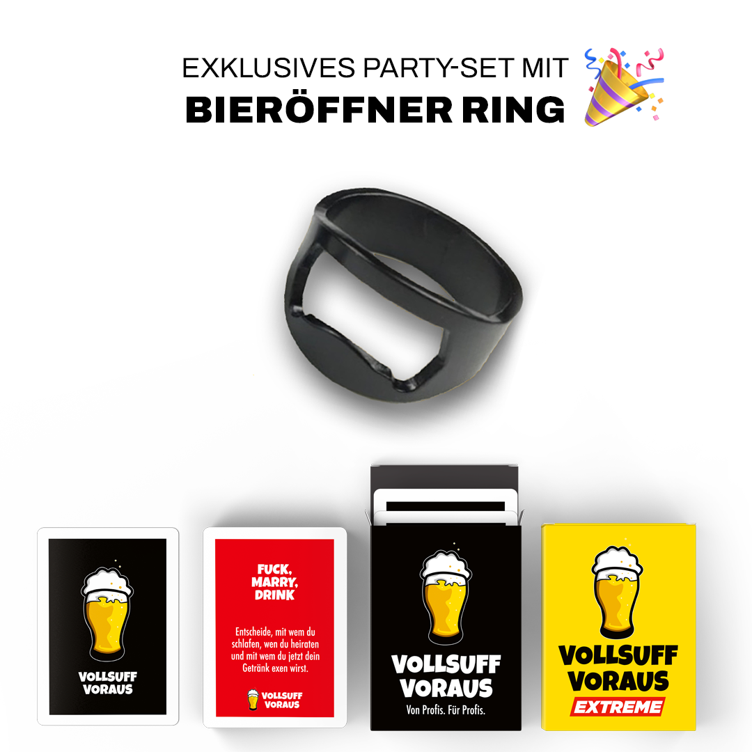 VOLLSUFF VORAUS – Party-Set mit Bieröffner Ring