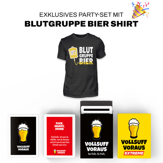 VOLLSUFF VORAUS – Party-Set mit Blutgruppe Bier T-Shirt